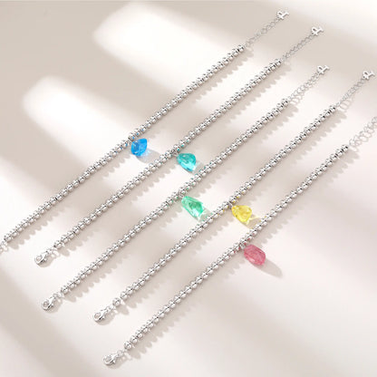 Sterling Silver Bead Ball Chain Bracelet, Silver Beaded Bracelet with Heart Charm Style