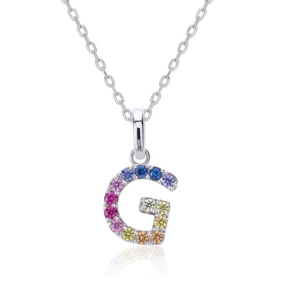 Vibrant lab-grown sapphire "G" pendant | Sterling silver initial necklace