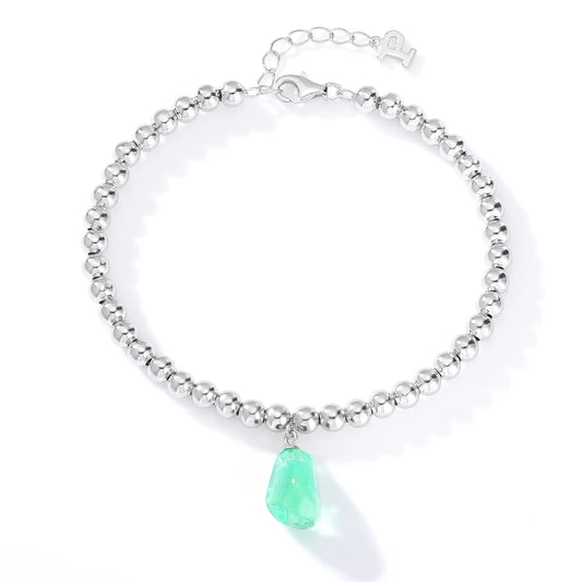 Sterling Silver Bead Ball Chain Bracelet, Silver Beaded Bracelet with Heart Charm Style