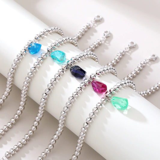 Sterling Silver Bead Ball Chain Bracelet, Silver Beaded Bracelet with Heart Charm Style