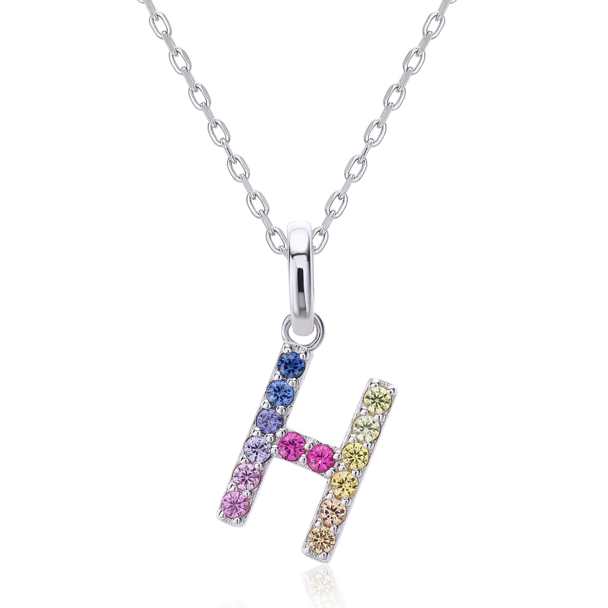Vibrant lab-grown sapphire "H" pendant | Sterling silver initial necklace