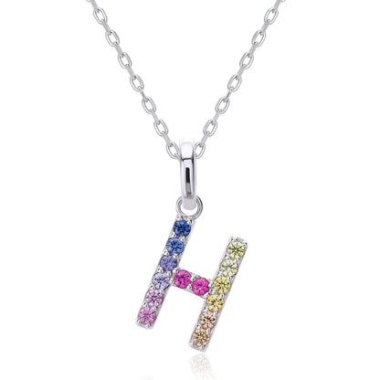 Vibrant lab-grown sapphire "H" pendant | Sterling silver initial necklace