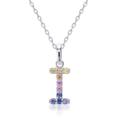 Vibrant lab-grown sapphire "I" pendant | Sterling silver initial necklace