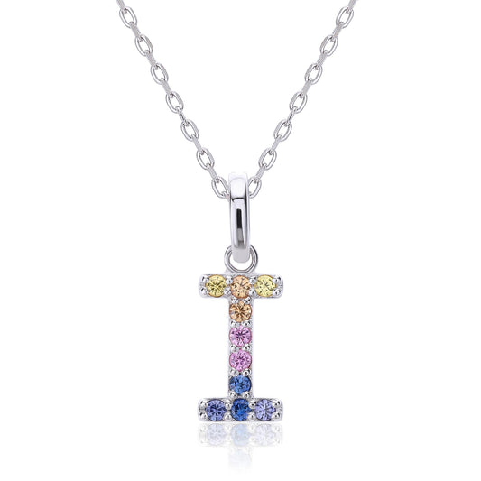 Vibrant lab-grown sapphire "I" pendant | Sterling silver initial necklace
