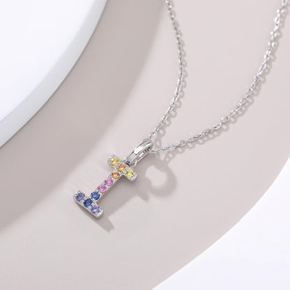 Vibrant lab-grown sapphire "I" pendant | Sterling silver initial necklace