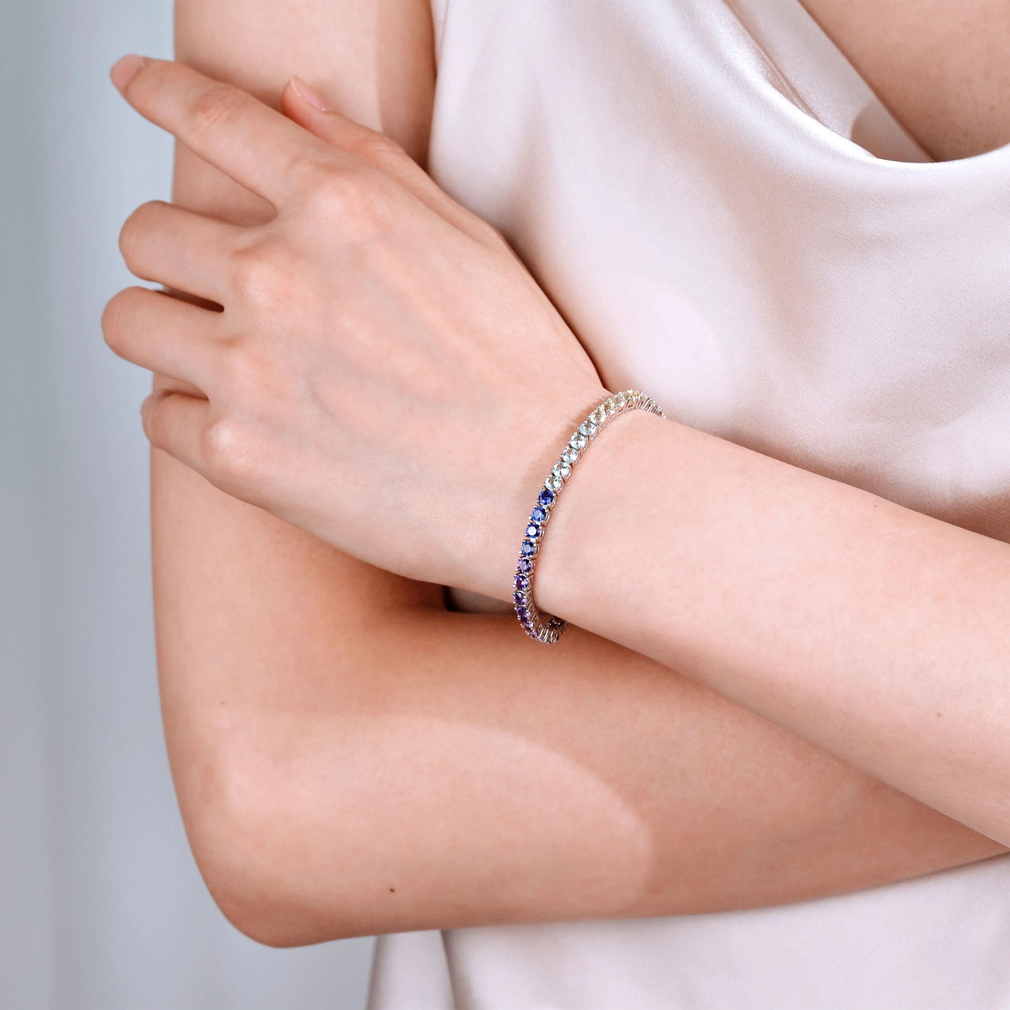 Rainbow Sapphire Tennis Bracelet, 3mm 925 Sterling Silver Multi-Color Gemstone Strand